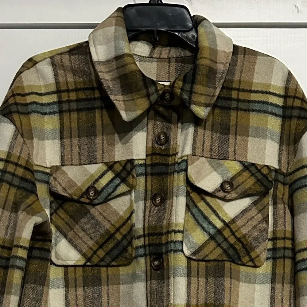 Bagatelle Collection Plaid Crop Jacket Women’s Large Wool Blend Shacket